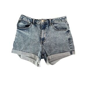 tgla Denim Shorts High Waist Cuffed Acid Wash Blue Jean Shorts Size‎ Unknown